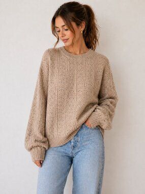 $98 Andrée by Unit Chunky Knit Sweater Cream Beige 2X Cozy Textured Pullover